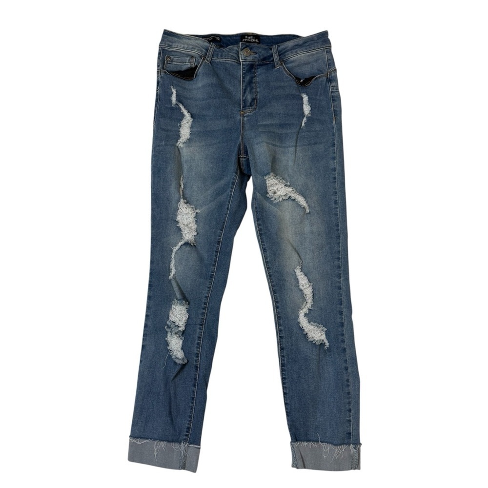 Zoe + Phoebe Distressed Skinny Jeans Medium Wash Raw Hem Cuffed Size 10